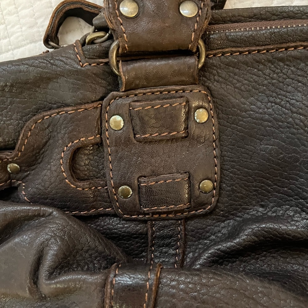 ABACO PARIS pebbled leather satchel crossbody bag cargo utility Y2K era - Picture 13 of 17